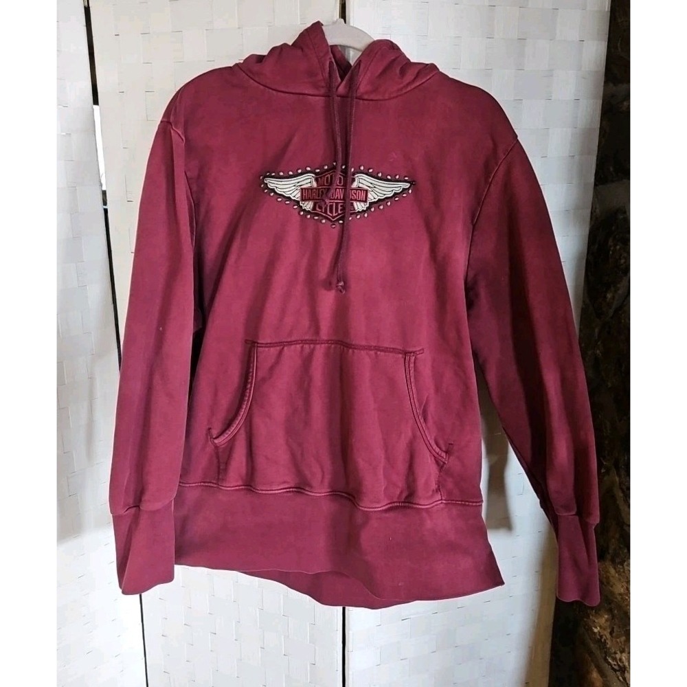 Harley Davidson Women's Sweatshirt Size XL Hooded‎ Maroon Oversized
